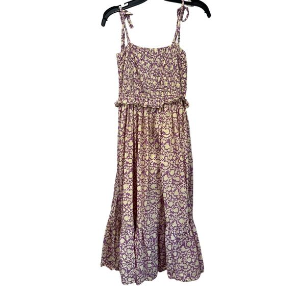 Perry Walker Collective 100% Cotton Smocked Midi Dress Purple Print Size S/M - Picture 2 of 7